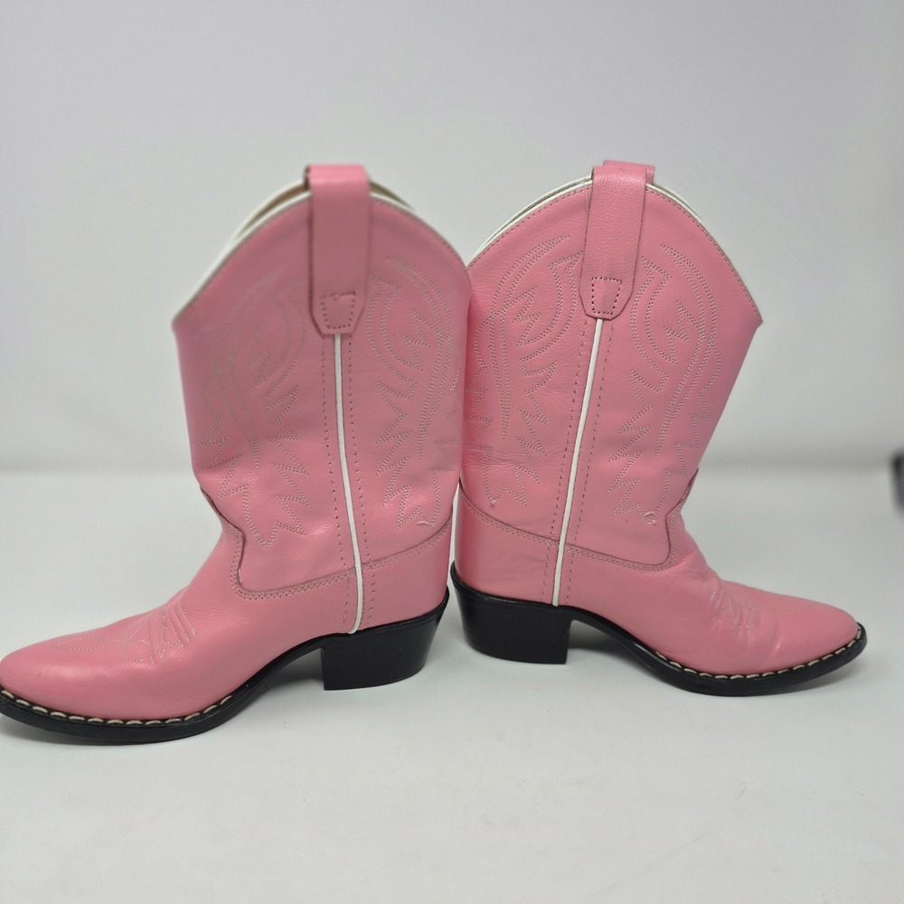 Old West 8119 Boots Girls 13.5D Pink Leather Almond Toe Mid-Calf Pull On Cowboy